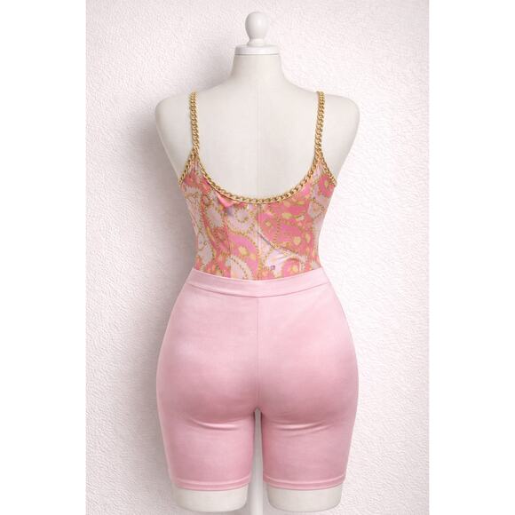 NWT Sugar Thrillz Pink Chain Bodysuit & Shorts Set Large - Picture 2 of 12